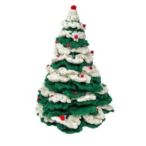 Vintage Handmade Green White Crochet Christmas Tree Nostalgic Holiday Decoration